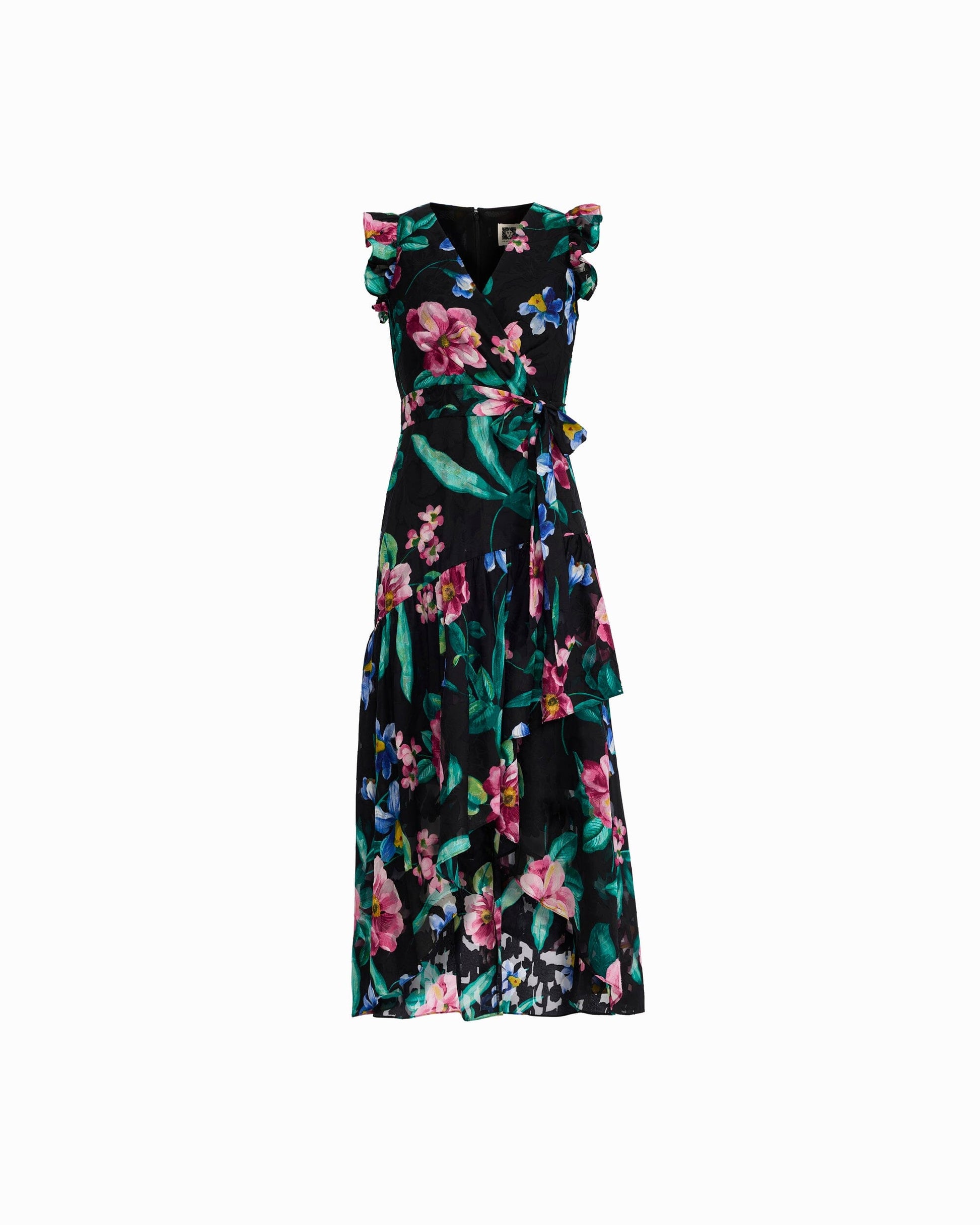 Anne Klein High-Low Wrap Dress with Ruffle Sleeves