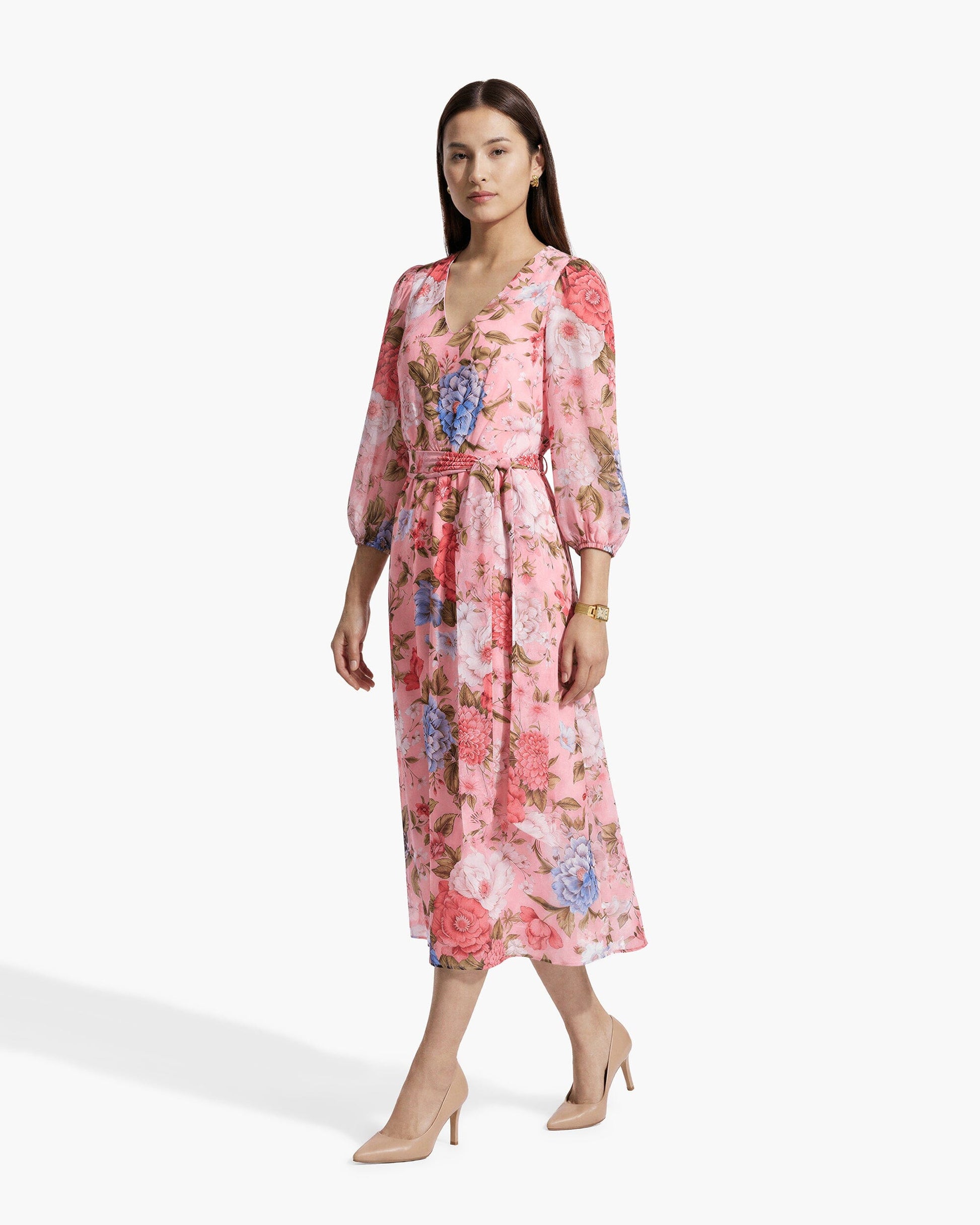 Anne Klein Three-Quarter Sleeve Midi Dress