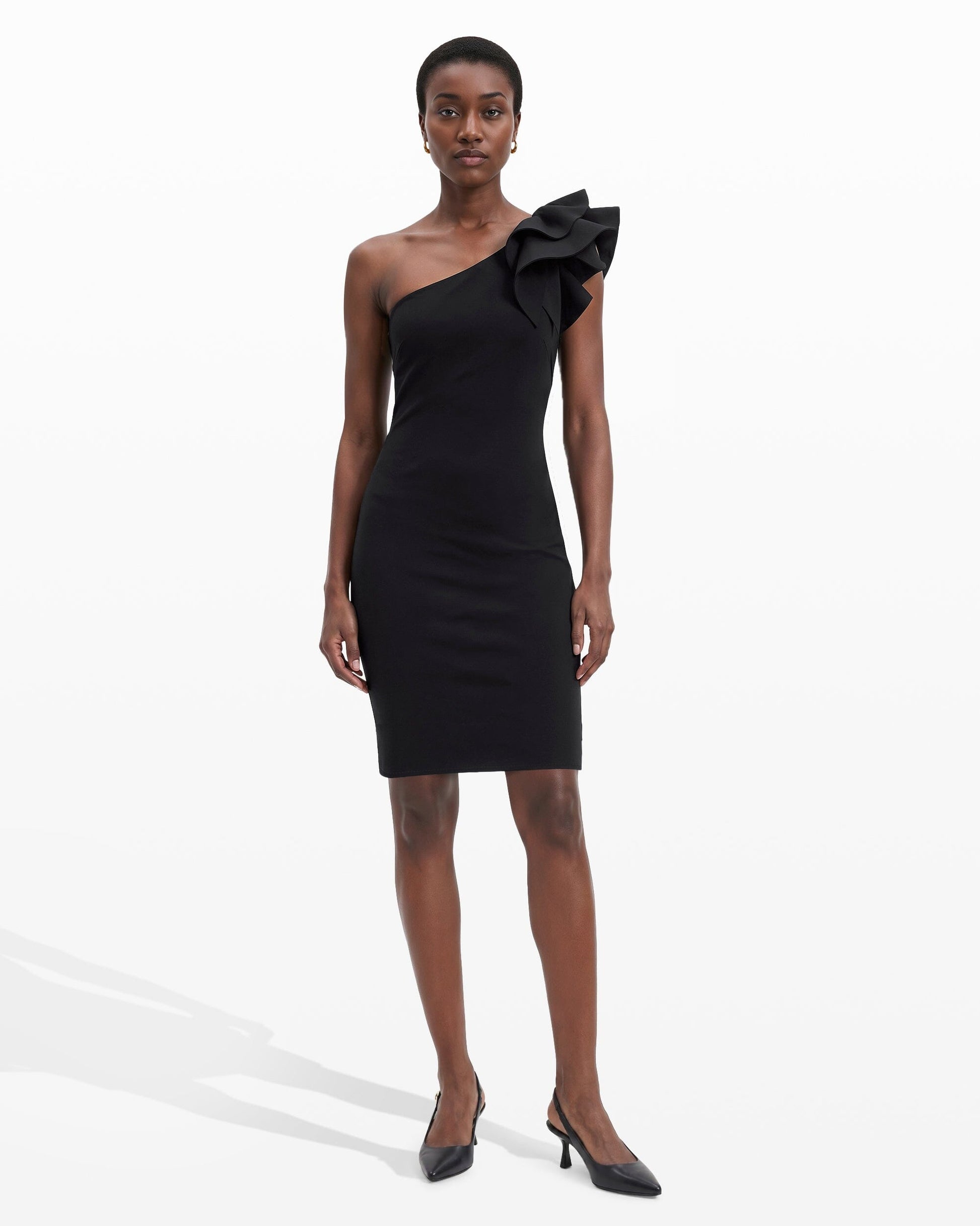 Anne Klein One Shoulder Sheath Dress with Ruffle