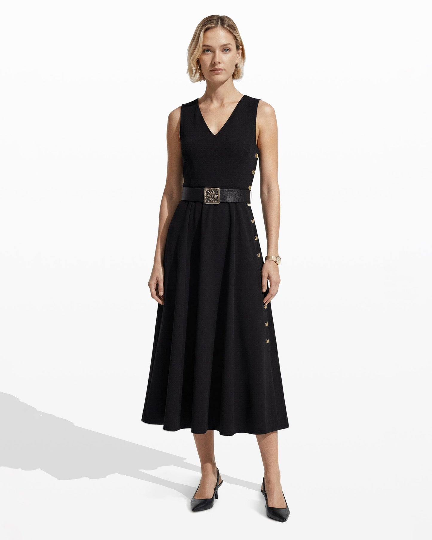Anne Klein Side Button Fit and Flare Dress
