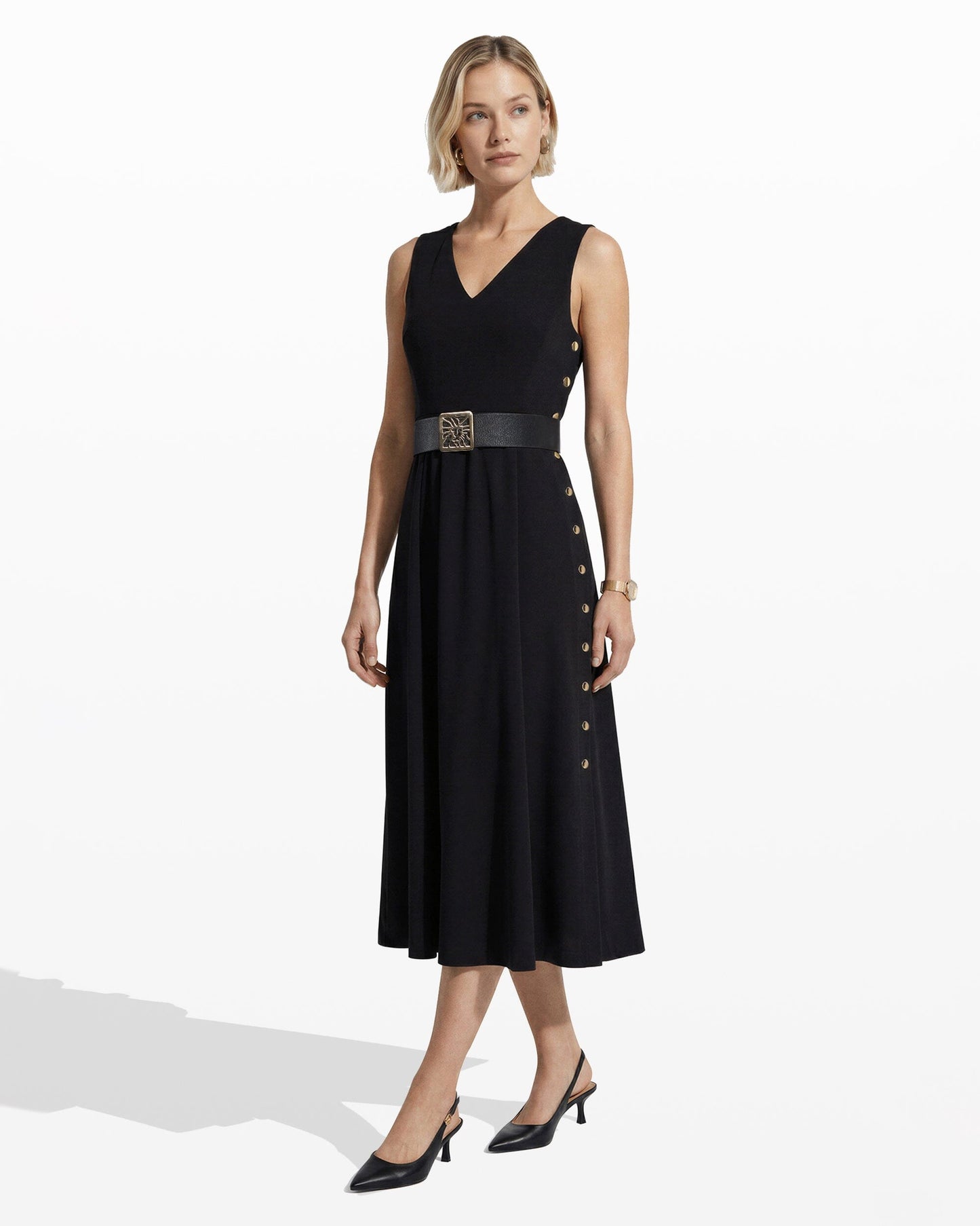 Anne Klein Side Button Fit and Flare Dress