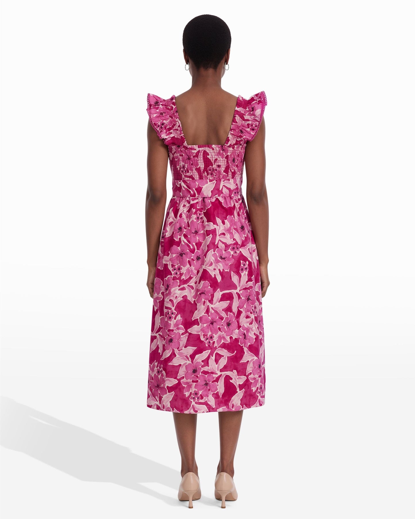 Anne Klein Smocked Midi Dress with Ruffle Sleeves