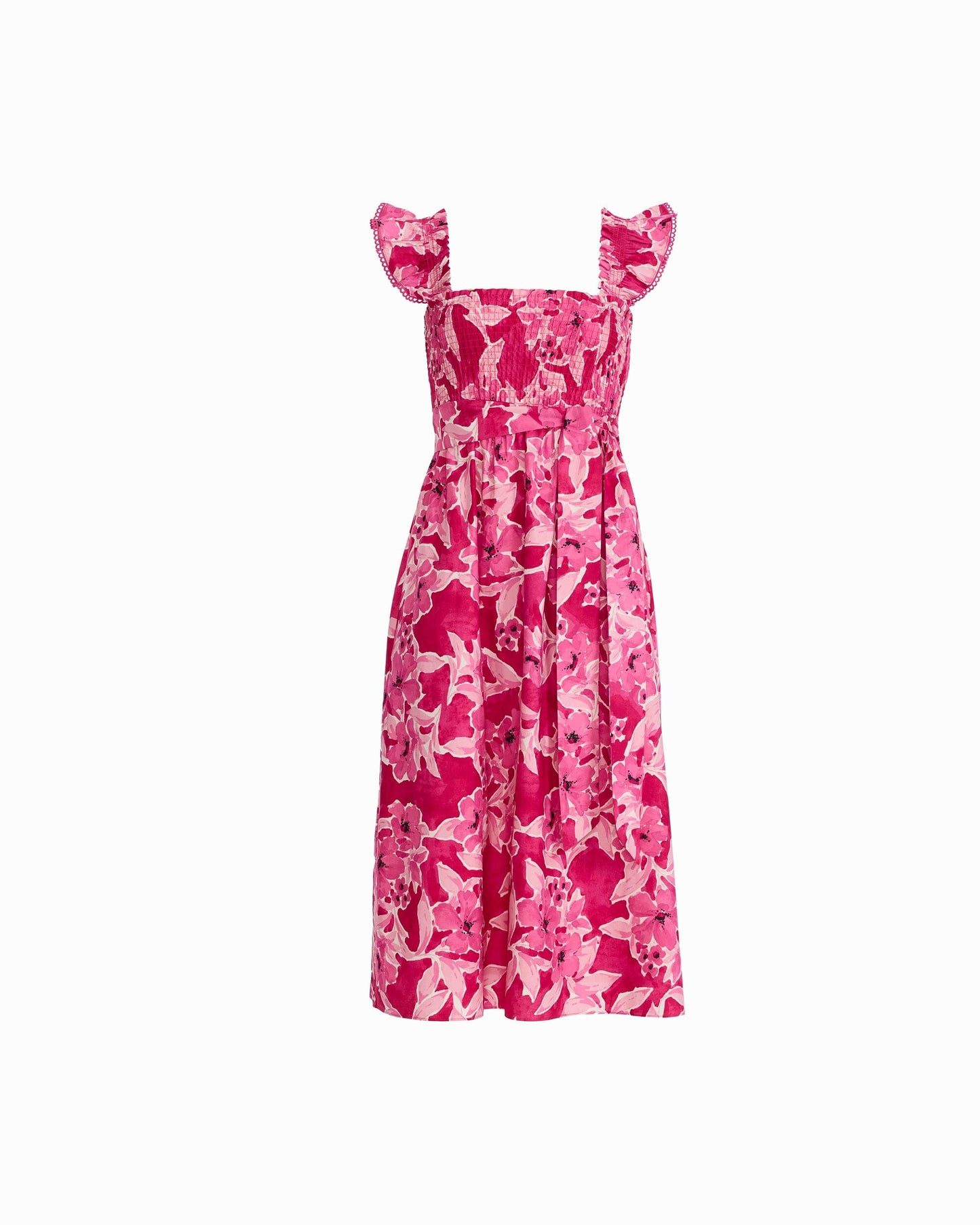 Anne Klein Smocked Midi Dress with Ruffle Sleeves