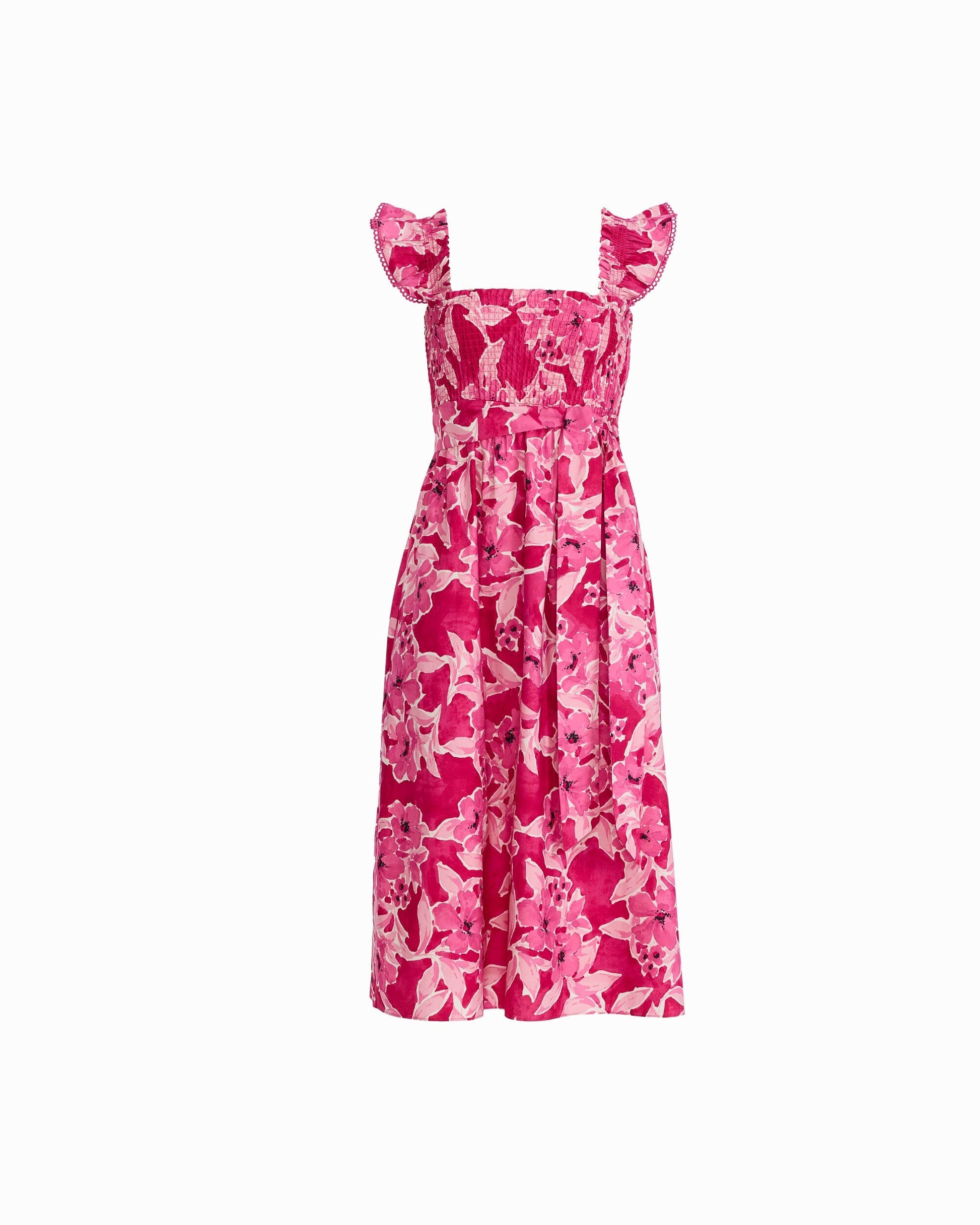 Anne Klein Smocked Midi Dress with Ruffle Sleeves