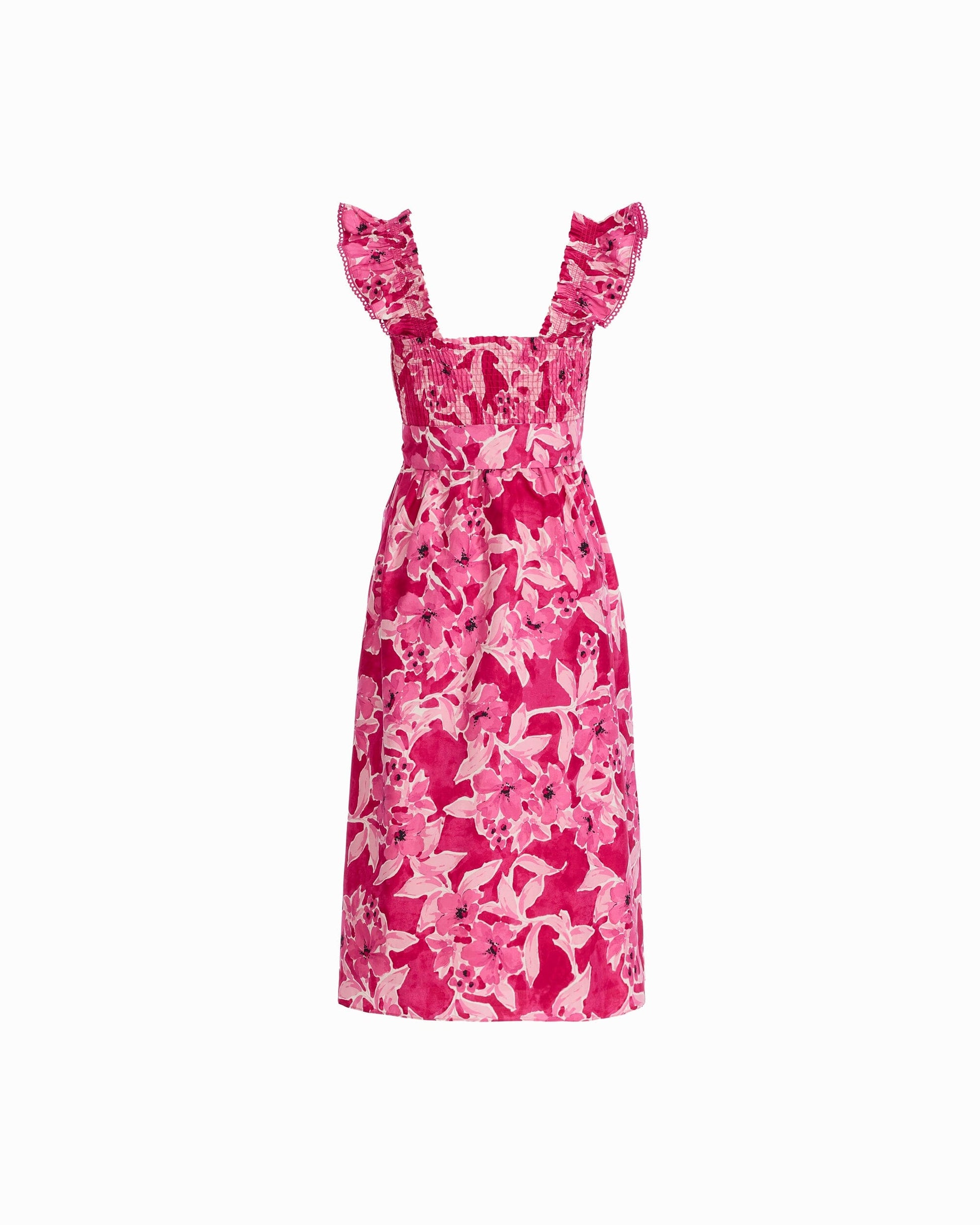 Anne Klein Smocked Midi Dress with Ruffle Sleeves