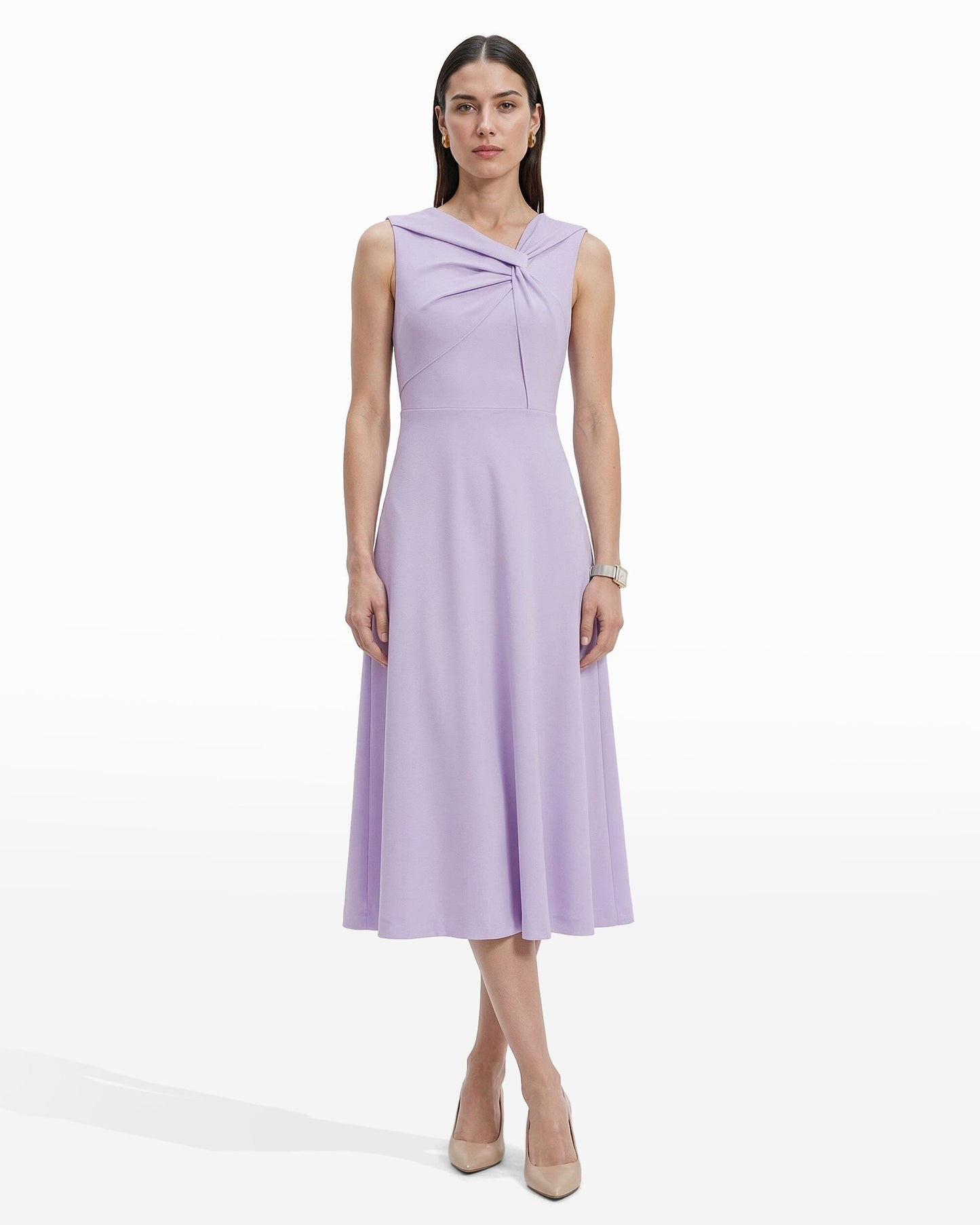 Anne Klein Twist Front A-line Midi Dress