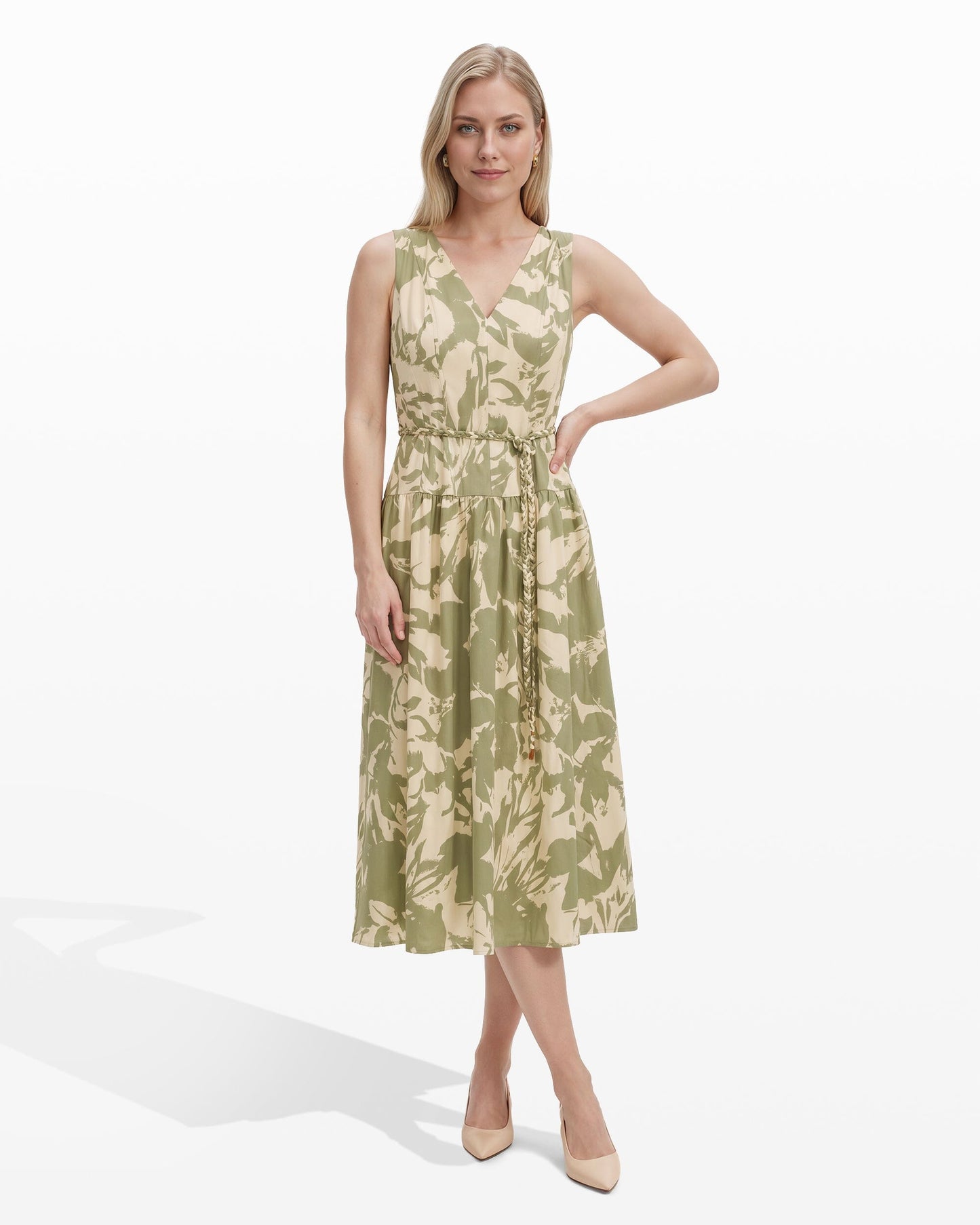Anne Klein V-Neck Seam Detail Dress