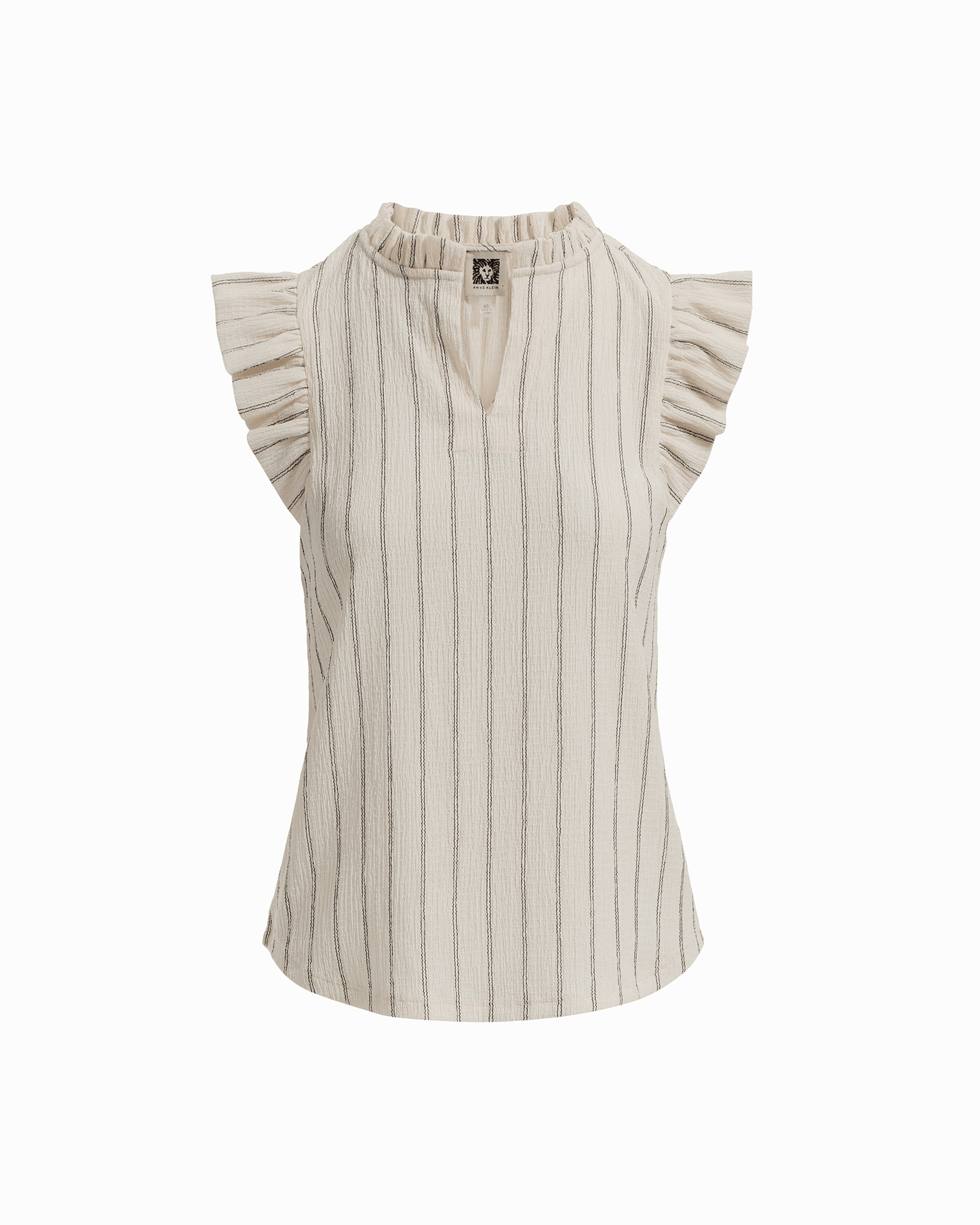 Anne Klein Flutter Sleeve Split Neck Top in WHITE DOVE / ANNEBLACK