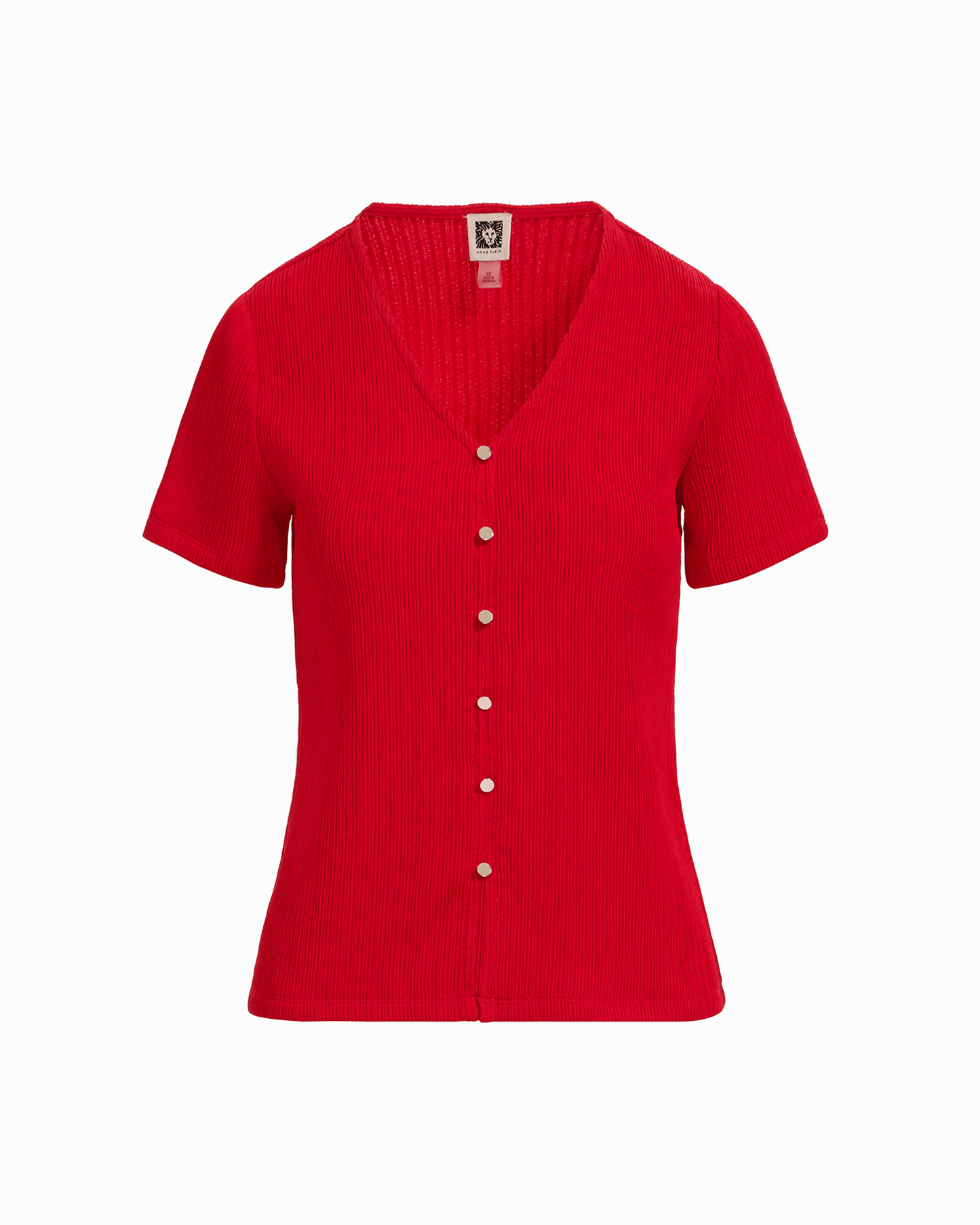 Anne Klein Short Sleeve V-Neck Knit Top in BEGONIA RED