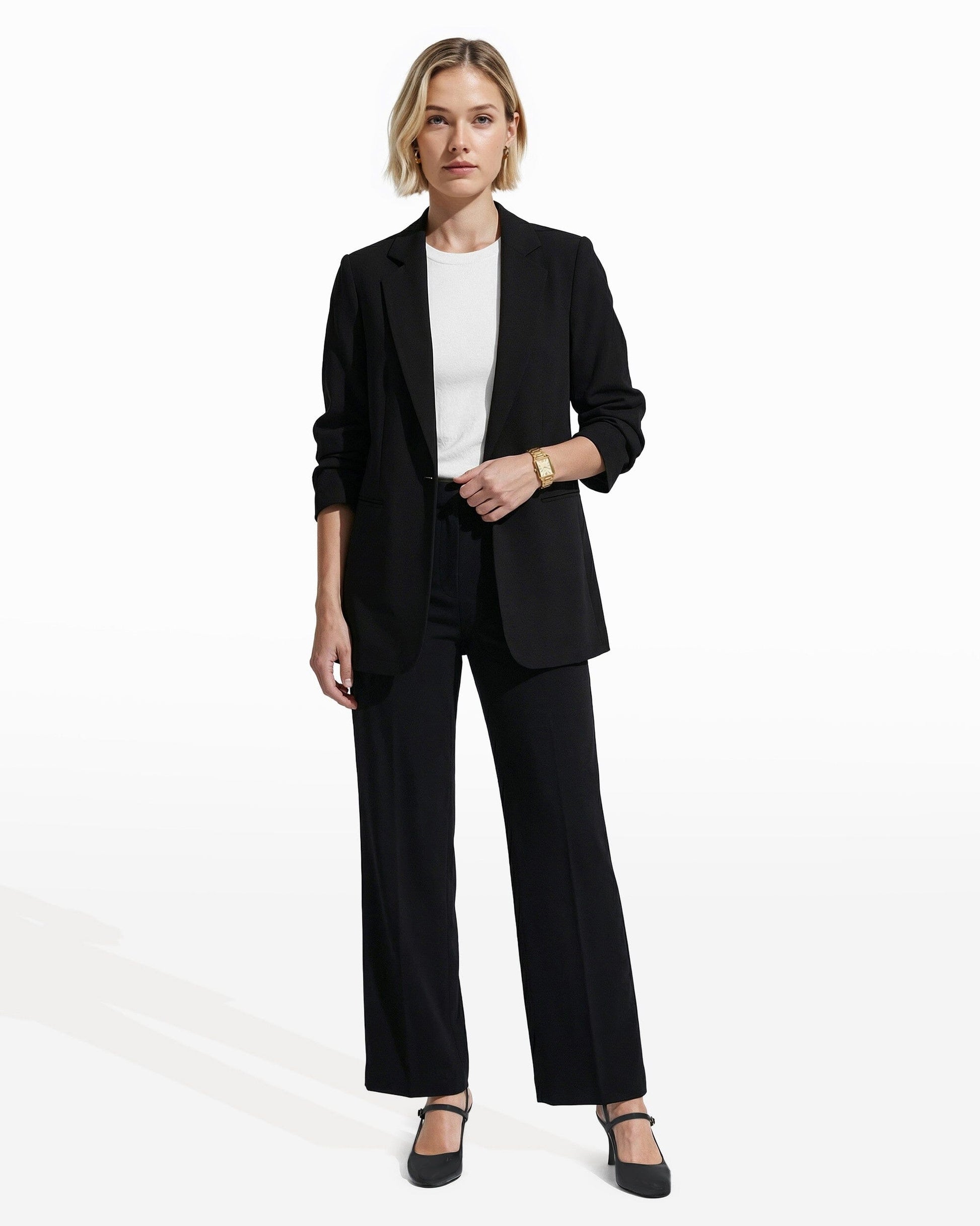 Anne Klein Scrunch Sleeve Open Front Blazer