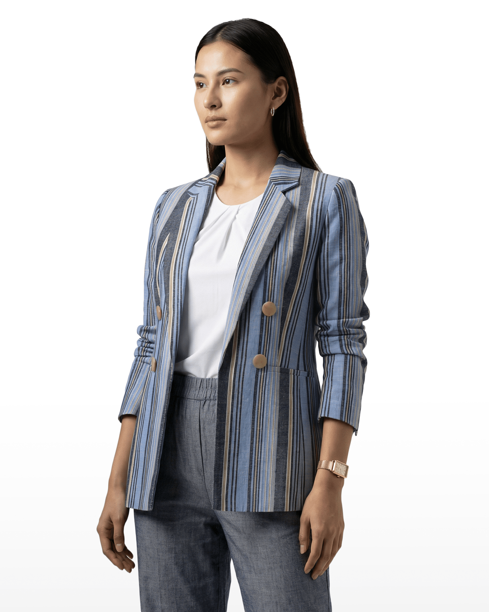 Anne Klein Striped Double-Breasted Blazer