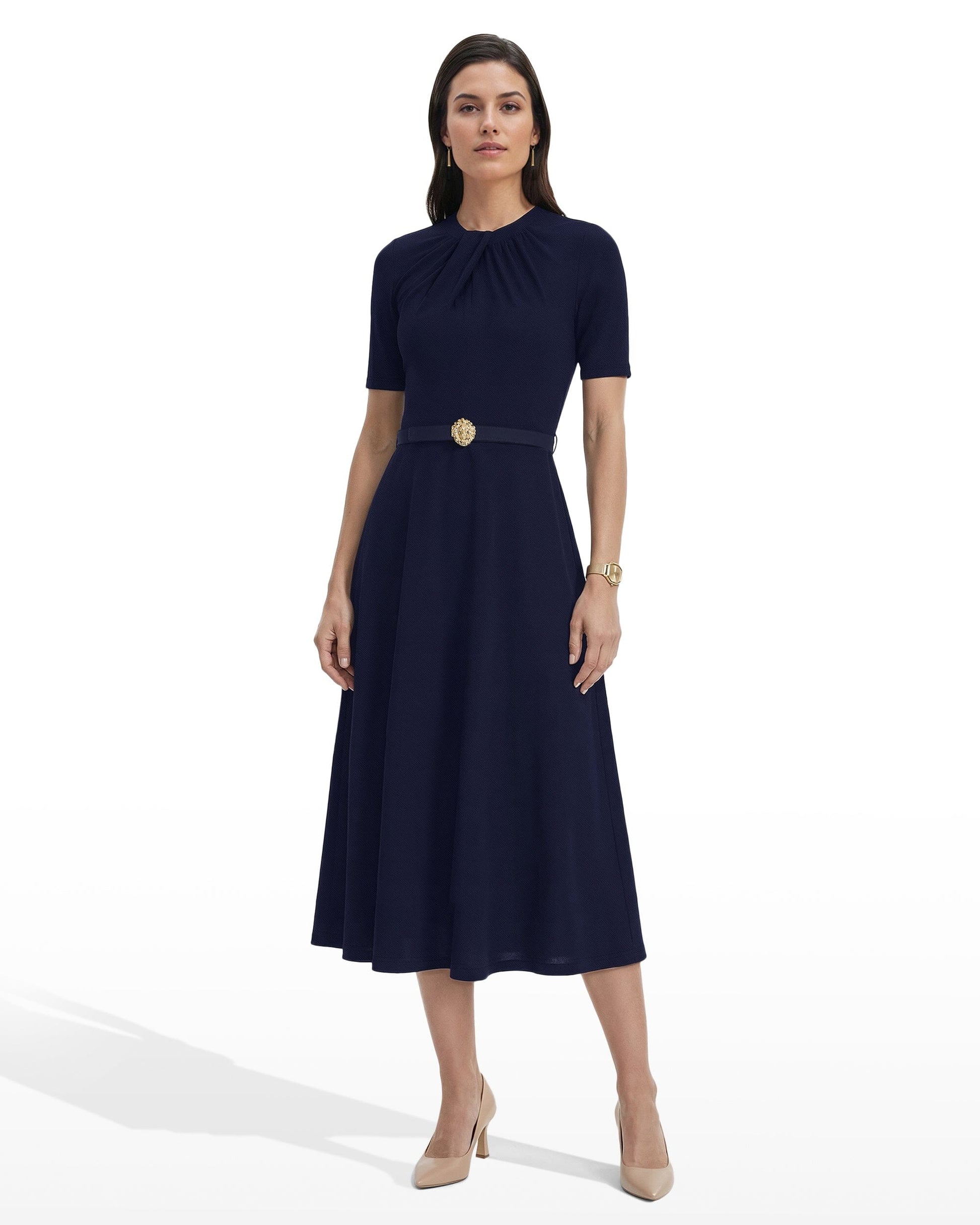 Anne Klein Twist Neck Fit and Flare Midi Dress