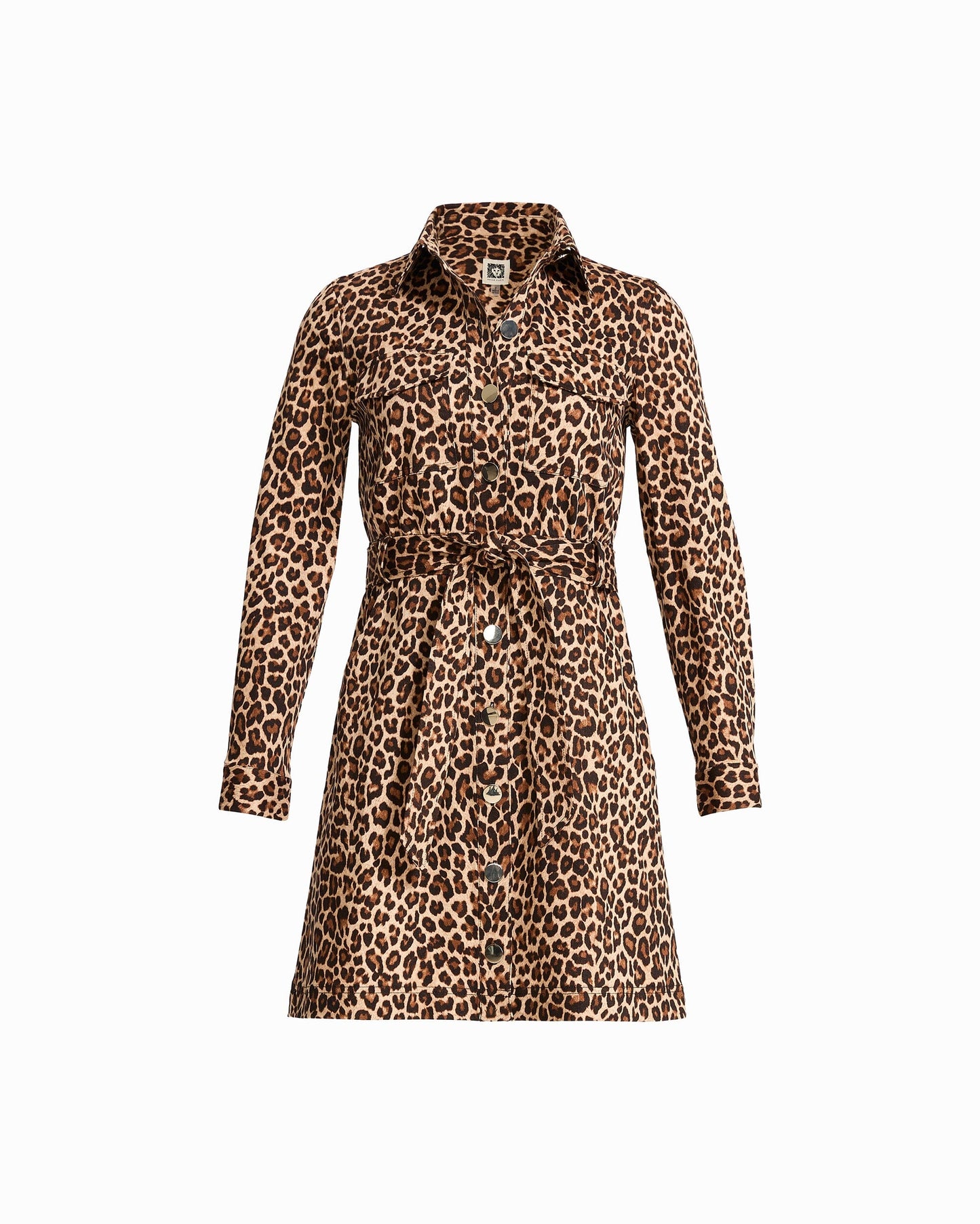 Anne Klein Long Sleeve Leopard Print Button Down Dress