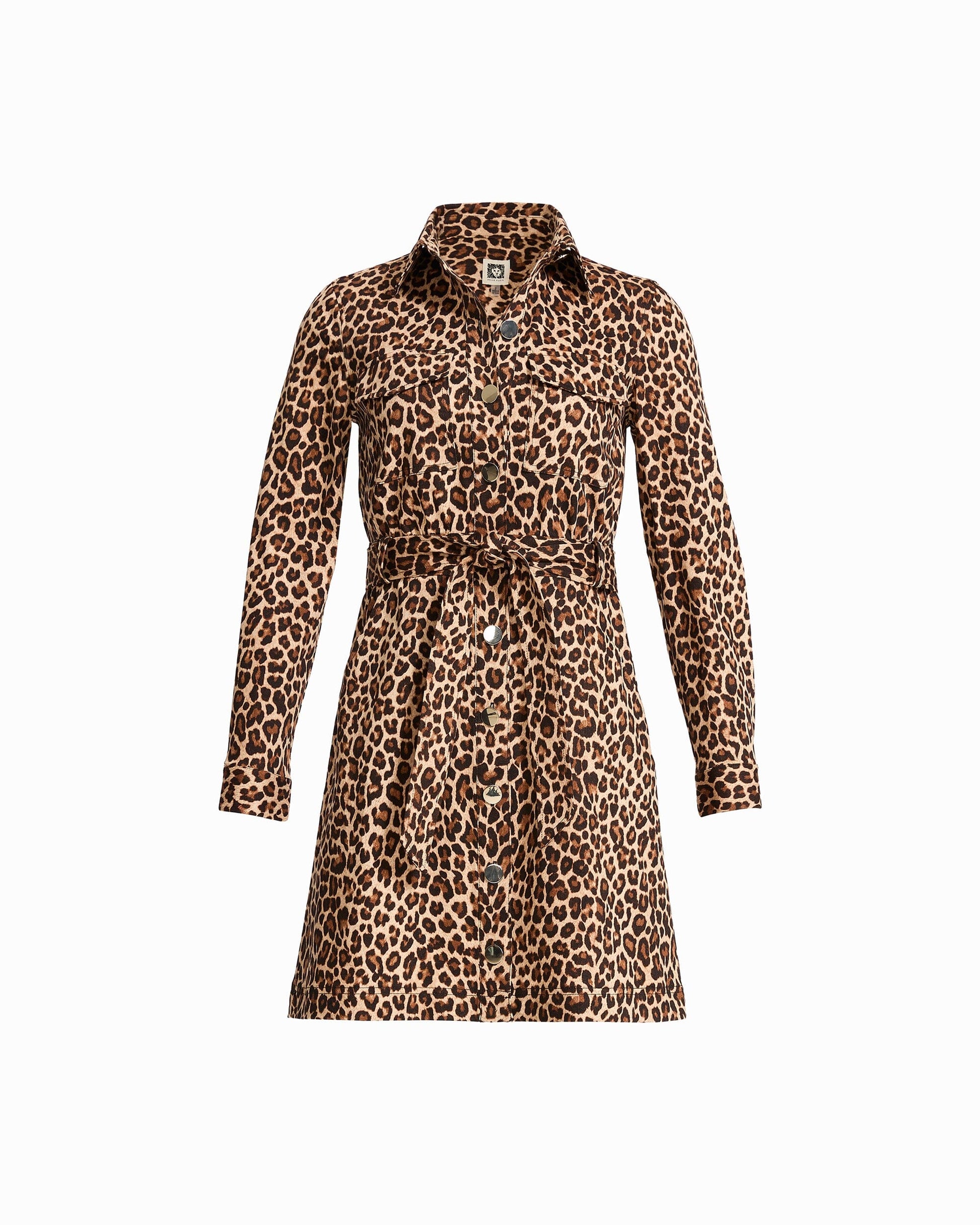 Anne Klein Long Sleeve Leopard Print Button Down Dress