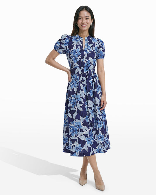Anne Klein Puff Sleeve A-line Midi Dress