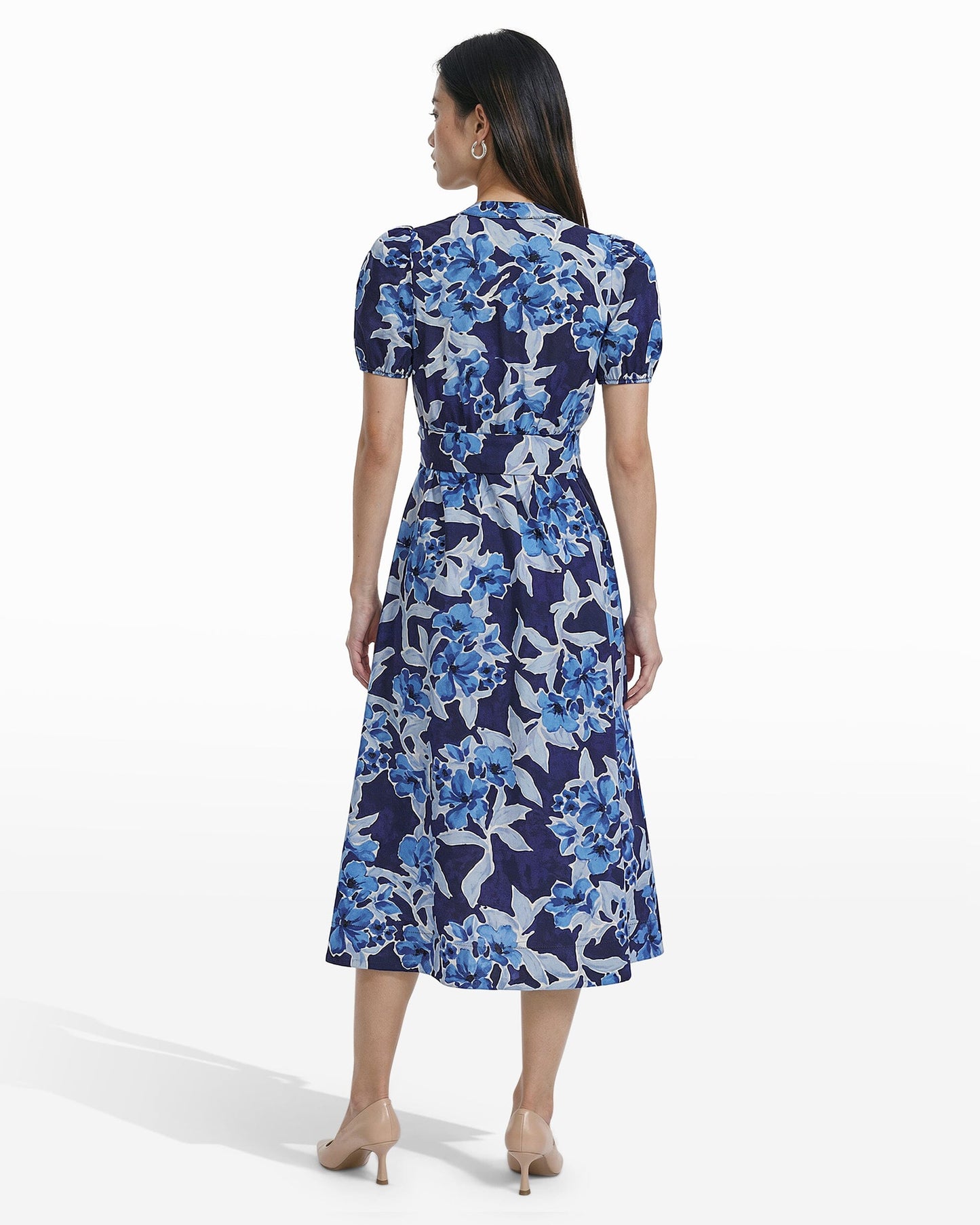 Anne Klein Puff Sleeve A-line Midi Dress