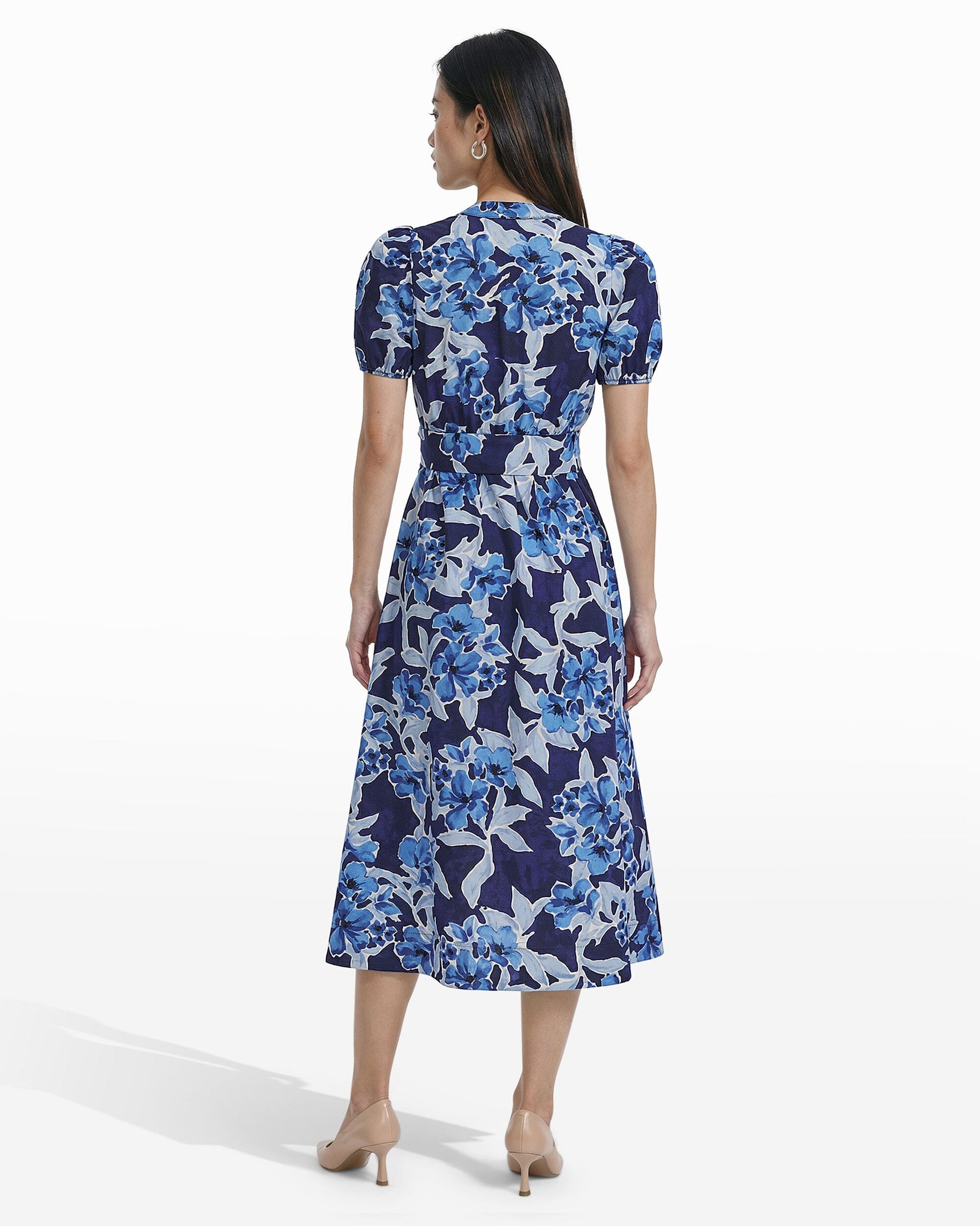 Anne Klein Puff Sleeve A-line Midi Dress