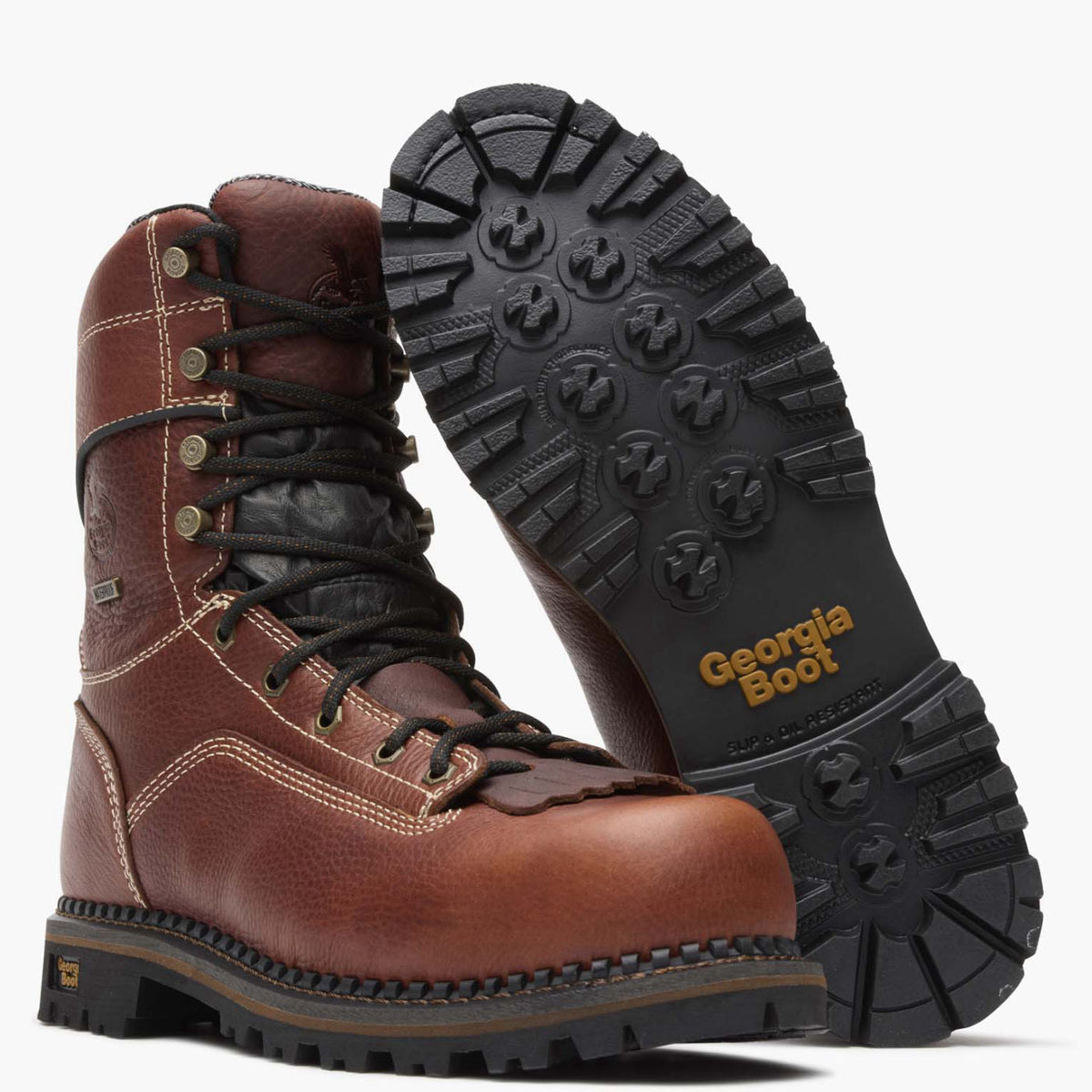 Men Georgia Boot AMP LT Logger Composite Toe Low Heel Waterproof Work Boot